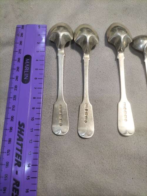 6x sterling silver hallmarks tablespoon,teaspoon,sugerspoon and mustard spoon all for one bid