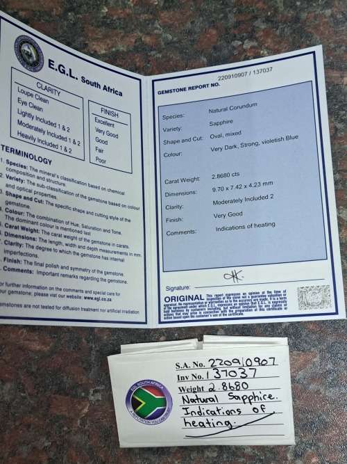 Beautifull graded very good 2.86 ct natural sapphire bargain starting at R1