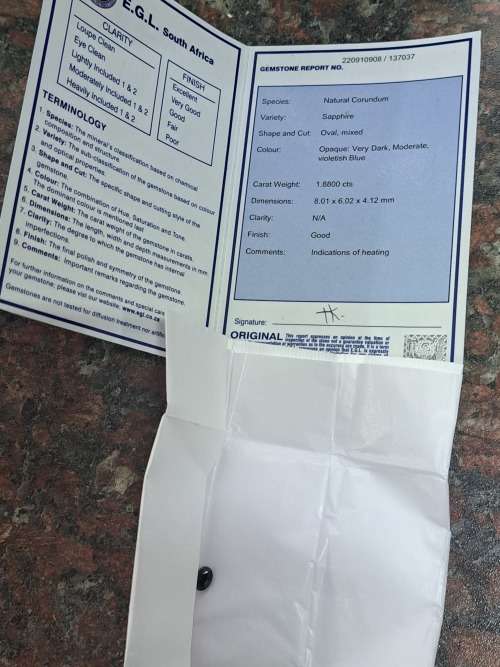 Natural sapphire 1.88ct good grading bargain starting at R1