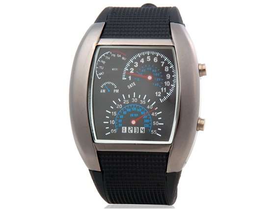 Japanese Movement Racing Car Dashboard Design Fan Shaped LED Watch
