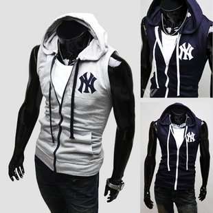 2012 The fall of new free shipping Vest Mens hooded fashion slim NY knitted vest