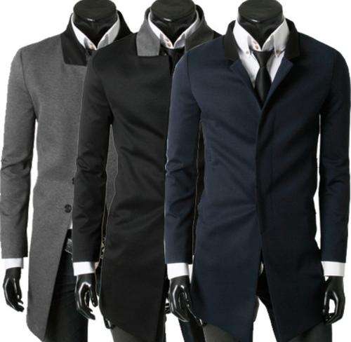 Brief Style Slim Long Coat Top Suit Stitching Collar For Men