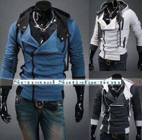 Stylish Multi Zipper Coat Hooded Sweater Shirt Hoodie Turn Down Collar for Men