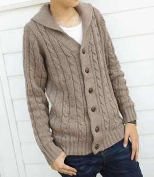 Preppy Look Hooded Twist Slim Cotton Blend Sweaters Coffee