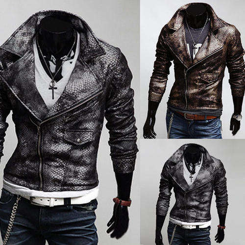 Men's Slim Fit Large Lapel Short Paragraph PU Leather Jacket-No Shipping to WESTERN CAPE