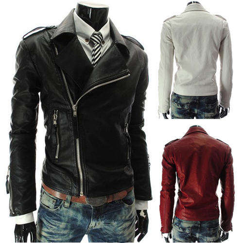 Men's Slim Personalized Multi Zipper Lapel Short Leather Coats-No shipping to WESTERN CAPE