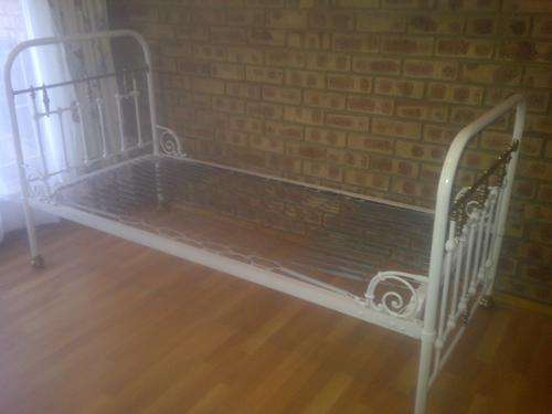 Antique Single Cast Iron Bed with Brass inserts