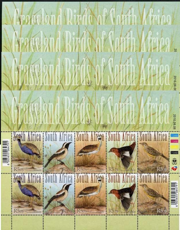South Africa 2010 Birds sheets x 4. Face R230. MNH