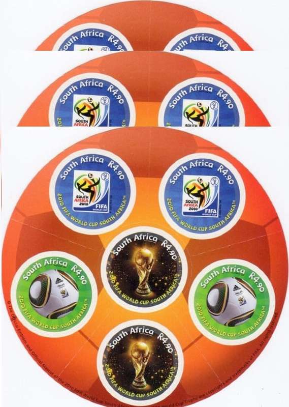 South Africa 2010 Soccer Round sheets x 3. Face R88. MNH