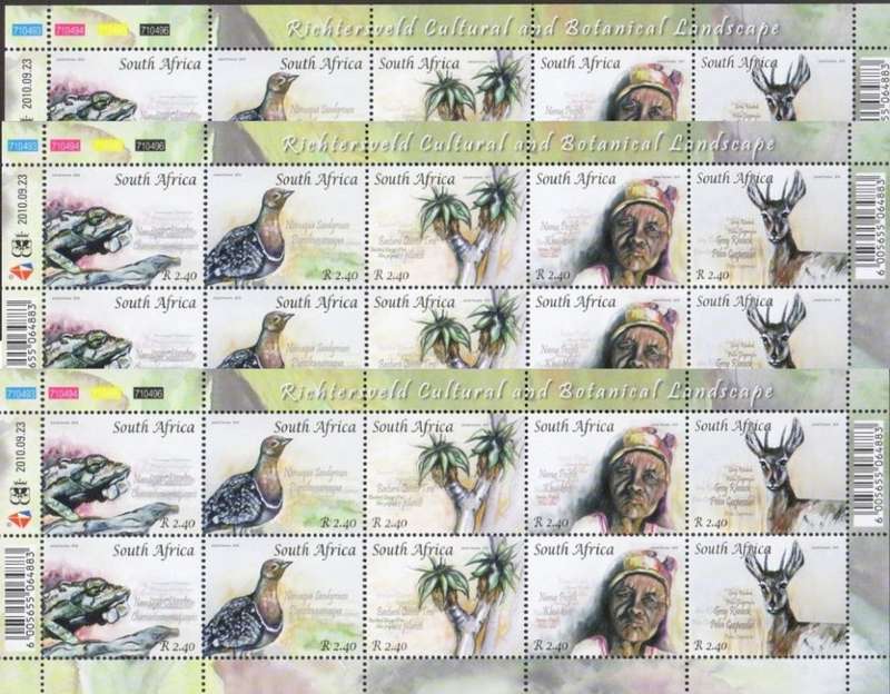 South Africa 2010 Richtersveld sheets x 3. Face R72. MNH