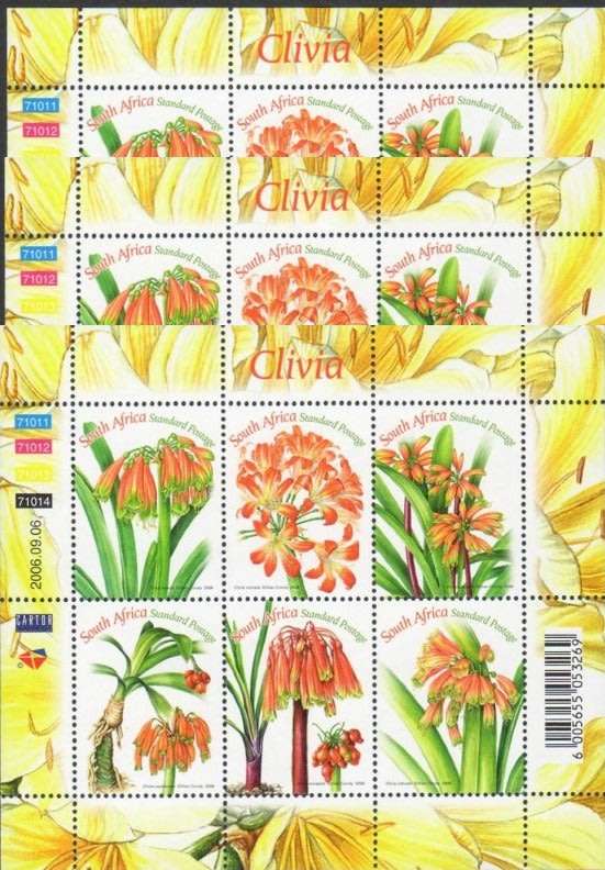 South Africa 2006 Clivias Sheets x 3. Face R82. MNH