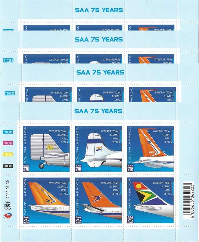 South Africa 2009 SAA Sheet-let x 4. Date 2007.01.31 Face R256. MNH
