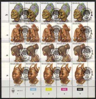 SWA 1982 TRADITIONAL HEADDRESSES SET OF 4 CTO CONTROL STRIPS OF 5