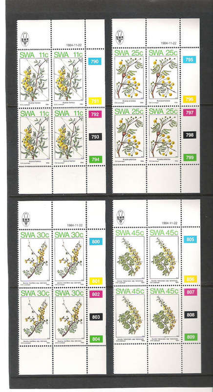 SWA  22.11.1984 - ACACIA TREES - U MINT FULL SET OF 4 CONTROL BLOCKS OF 4