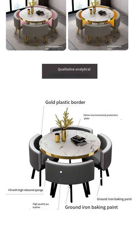 Bella 4 Seater Dining Set PU Leather Seats & Marble Finish - Black
