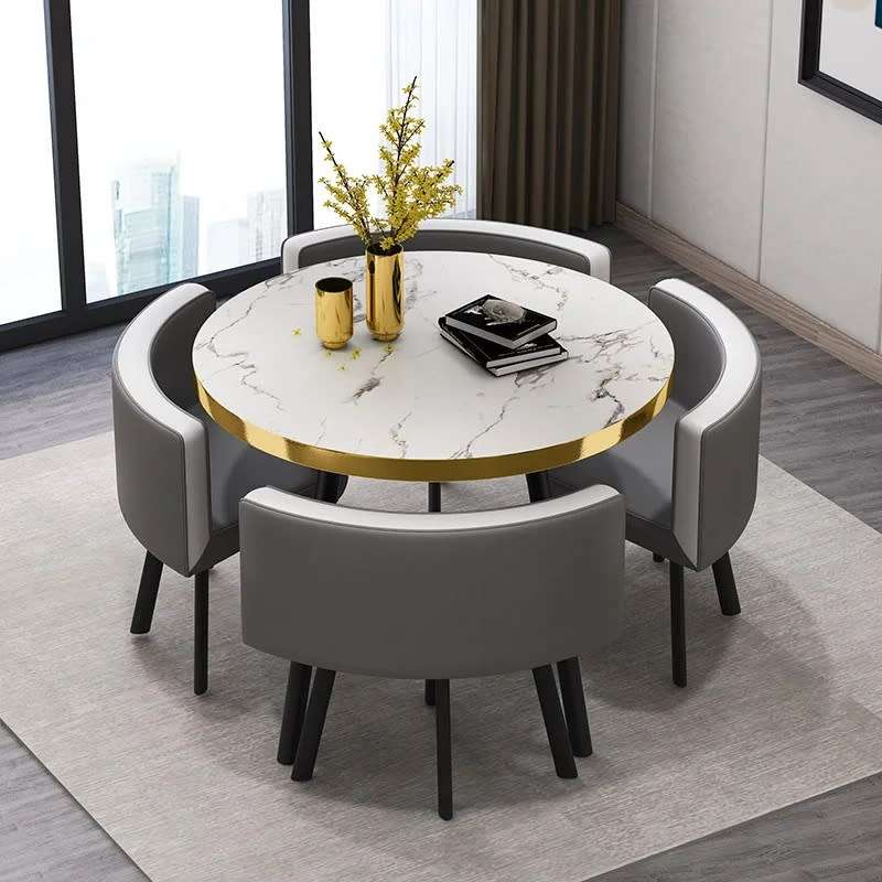 Bella 4 Seater Dining Set PU Leather Seats & Marble Finish - Black