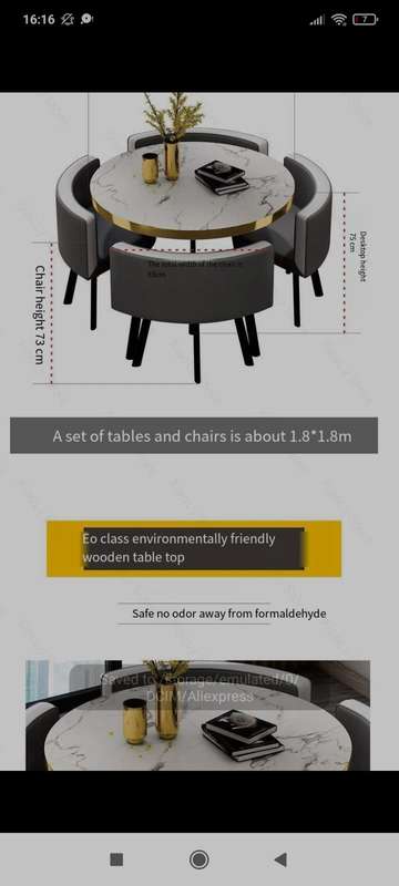Bella 4 Seater Dining Set PU Leather Seats & Marble Finish - Black