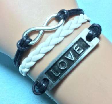 INFINITY BRACELET BLACK AND WHITE STRAP LOVE