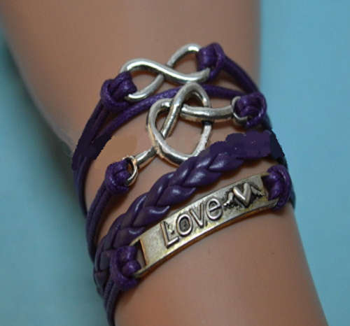 INFINITY BRACELET HEART LOVE BANNER PURPLE