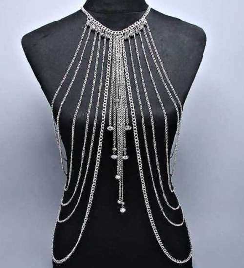 Twisted Link Silver Tone Light Weight Alloy Body Chain