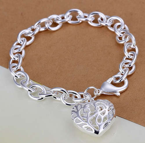 Fashion Jewelry Silver Plated Hollow Filigree Heart Charm Bracelet