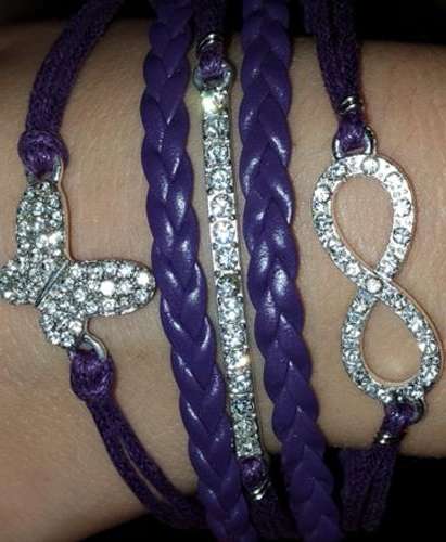 INFINITY BRACELET PURPLE CRYSTAL BUTTERFLY