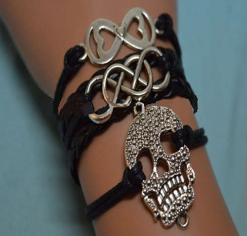 BLACK INFINITY BRACELET TEXTURED SKULL