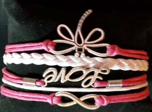 PINK AND WHITE INFINITY BRACELET DRAGONFLY