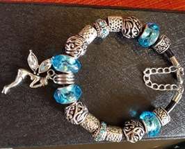 New - European Bead Bracelet - Antiqued Vintage Style Blue Fairy
