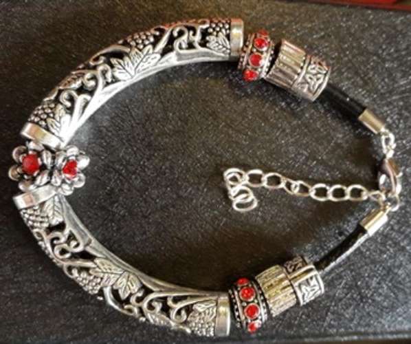 New - European Bead Bracelet - Antiqued Style Link - Red