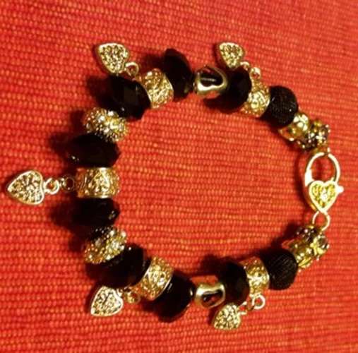 New - European Bead Bracelet - Black and Gold Colour