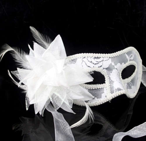 WHITE Lace and Frills Light Weight Lace on Clear Plastic Masquerade Ball Mask