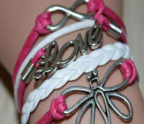 PINK AND WHITE INFINITY BRACELET DRAGONFLY