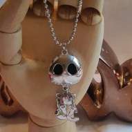 SILVER TONE SKELETON JOINTED BODY CHARM ON NECKLACE