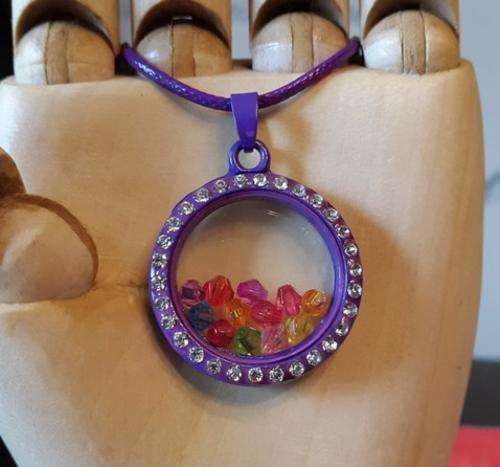 Purple Floating Charm Memory Locket with Multicolour Beads inside