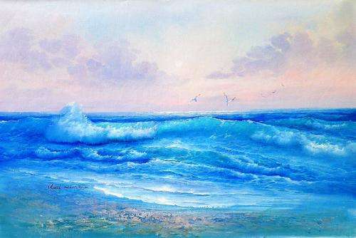 The sea by Karl Neumann. Oil on canvas. Unframed.Image size 92 x 62 cm.