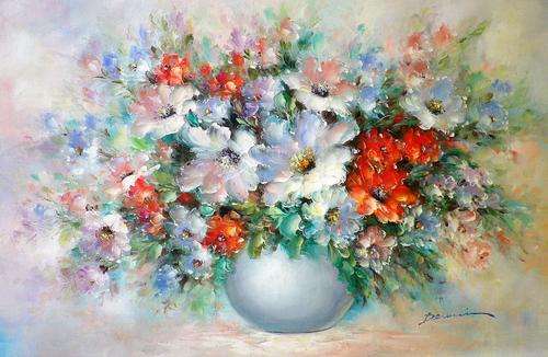 Flowers in vase by Denucci.Oil on canvas.