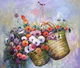 Plowers in hanging baskets .Oil on canvas 60 x 50 cm.