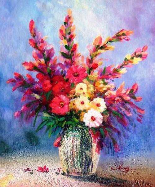 Flowers in pot  , signed C Kay.
