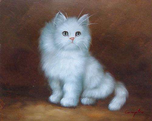 White cat by Compton . Oil on canvas.
