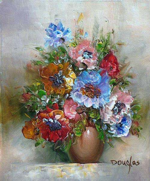 Flowers by Douglas . .Oil on canvas.