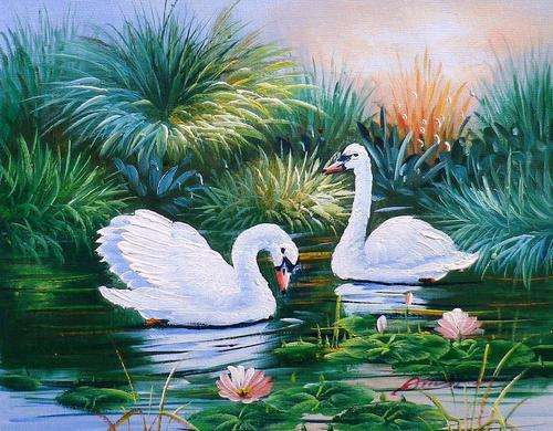 Pair of swans by Ambrose. Oil on canvas.