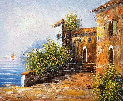Medireranean scenery by Reynold.  Oil  on canvas.