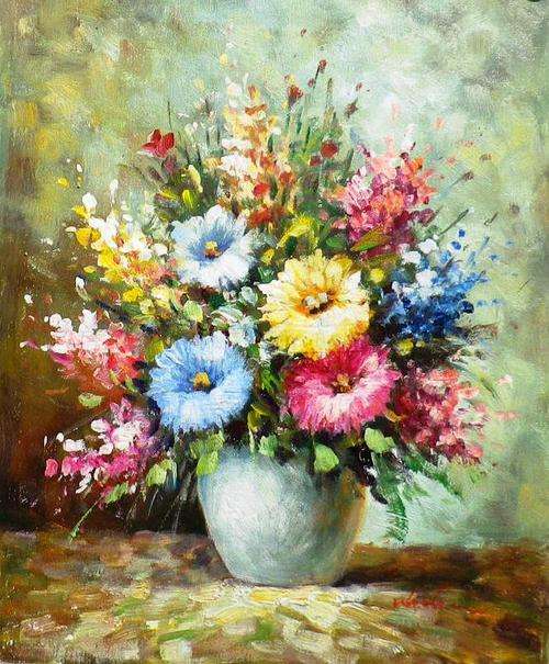 Flowers by W Adam. .Oil on canvas.