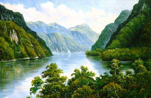 Mountain lake by w Hodges . Oil on canvas.