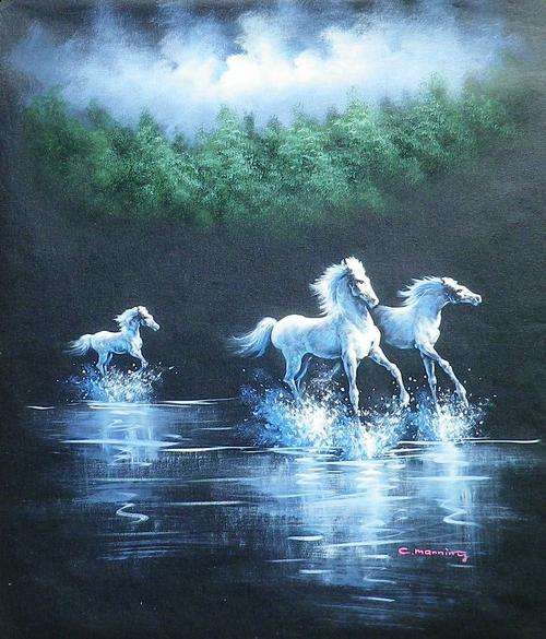 Wild horses by C Manning. Oil on canvas.