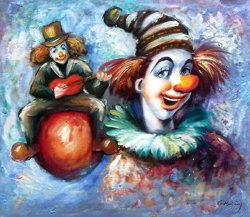 Clowns by Manning , oil on canvas , 60 x 50 cm.