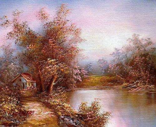 Landscape by L Cafieri, oil painting 26 x 21 cm.
