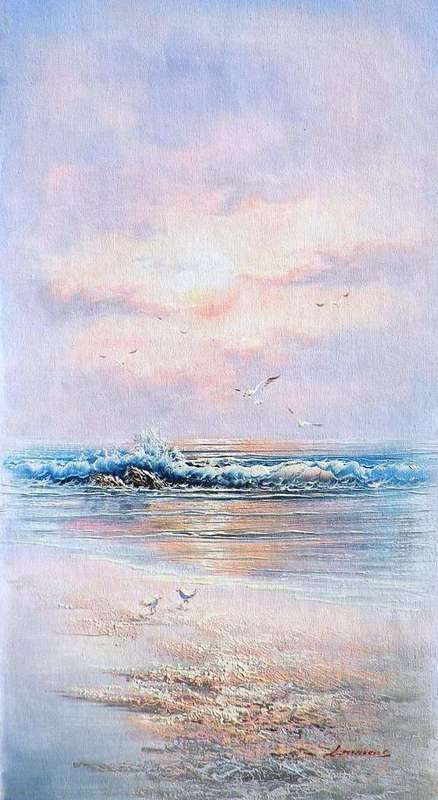 Sea gulls by L Marcus. Oil on canvas 30x60 cm /vertical/.