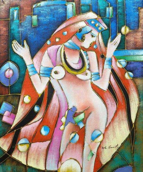 Posing by M Santos. Oil on canvas.